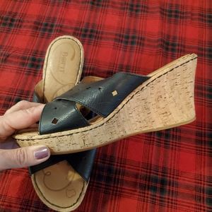 Born Black Leather Wedge Heels